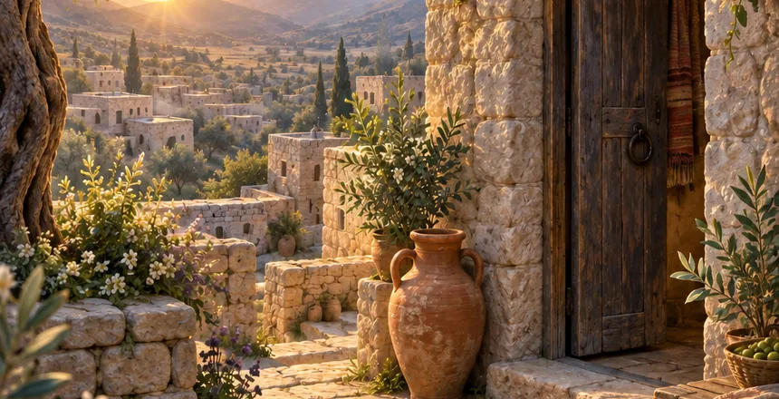 A warm stone courtyard from the Bible Unfolded story